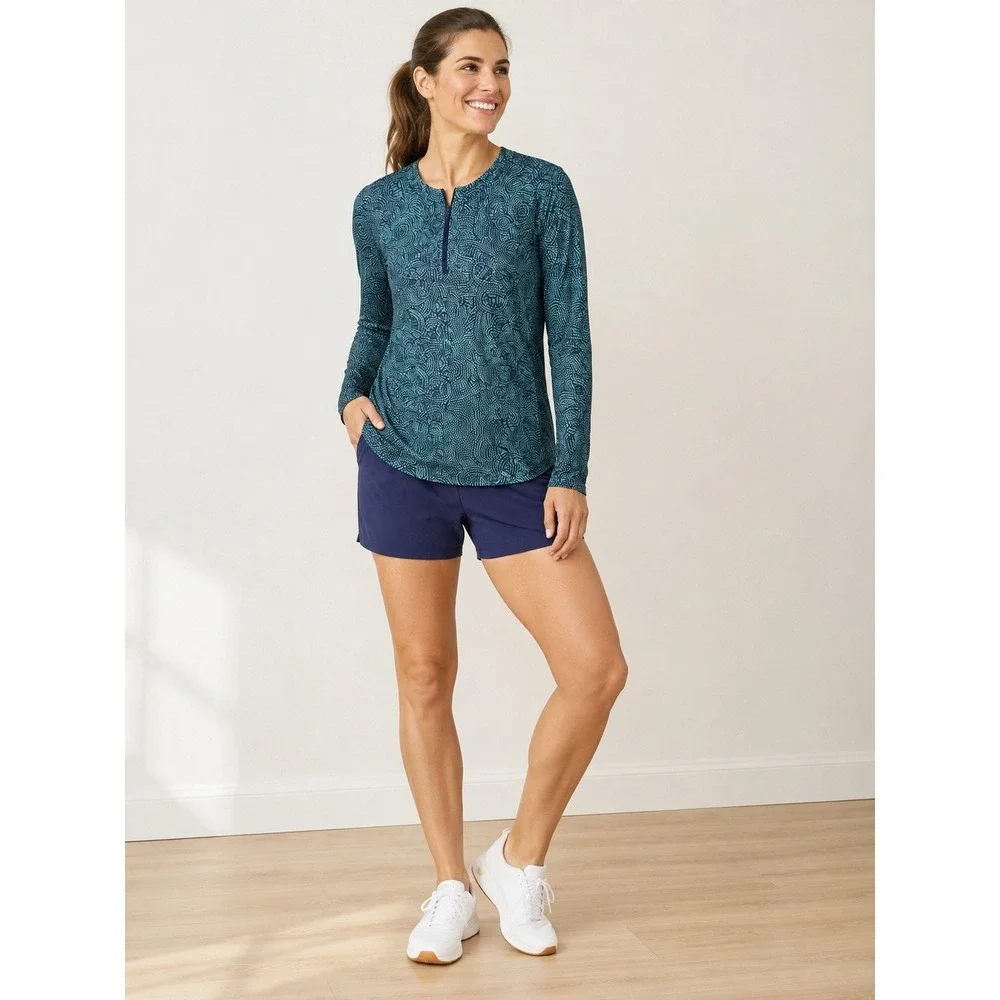 Title Nine Women's Medium Teal geometric 1/4 Zip Long Sleeve Athletic Golf Top
